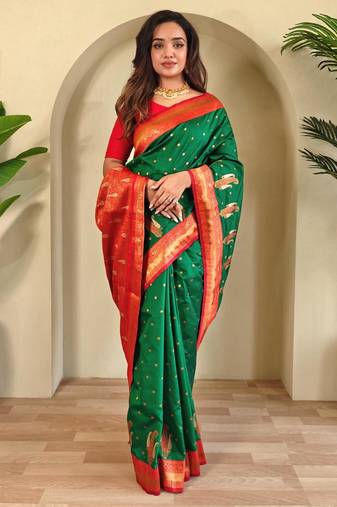 Green art silk  woven saree
