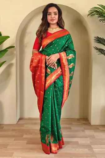 Green art silk  woven saree