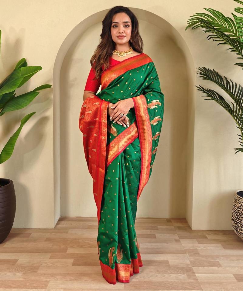 Green art silk  woven saree