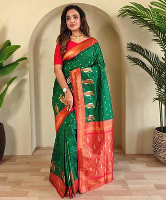 Green art silk  woven saree 2