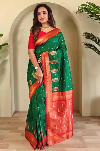 Green art silk  woven saree