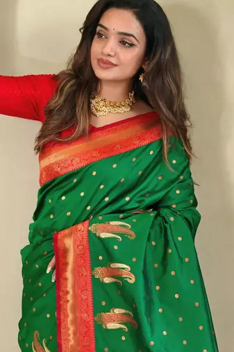 Green art silk  woven saree