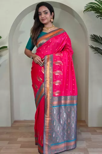 Hot pink art silk  woven saree