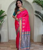 Hot pink art silk  woven saree