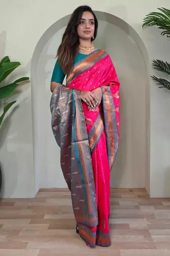Hot pink art silk  woven saree