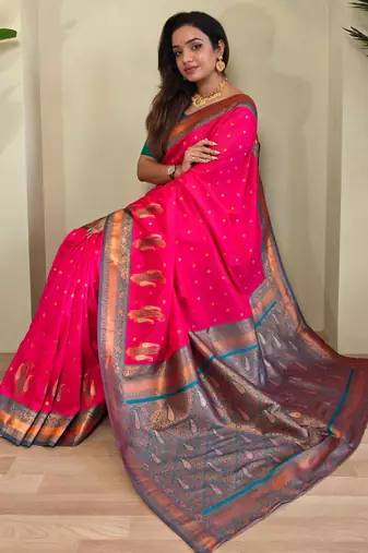 Hot pink art silk  woven saree
