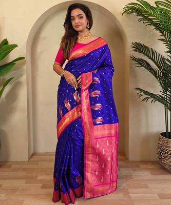Purple art silk  woven saree 1