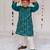 Teal blue embroidered pure silk kurta set