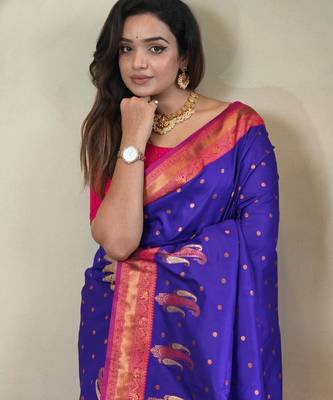 Purple art silk  woven saree 3