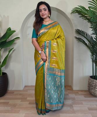 Mehendi art silk  woven saree 1