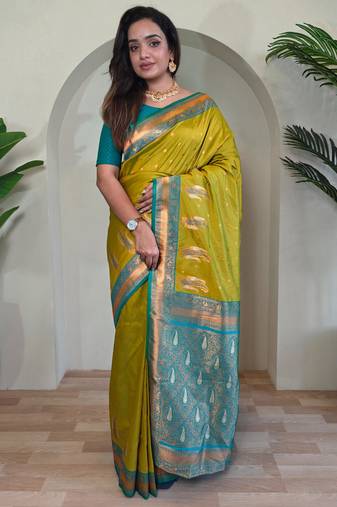 Mehendi art silk  woven saree