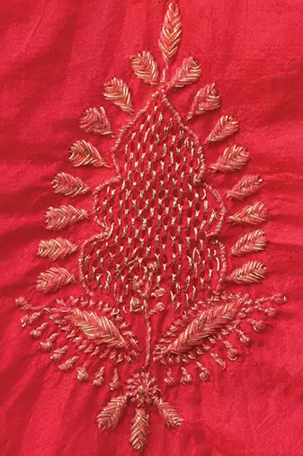 Red embroidered pure silk kurta set