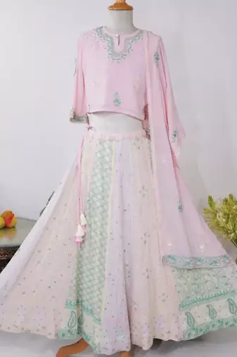 Pink embroidered georgette lehenga set