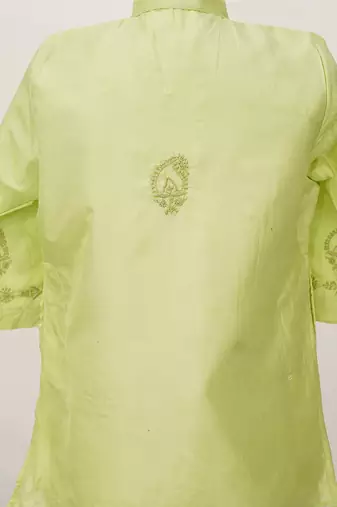 Green embroidered pure silk kurta set