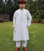 Light grey embroidered georgette kurta set