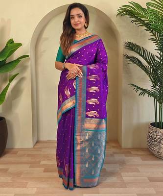 Purple art silk  woven saree 1