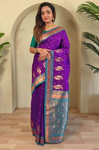 Purple art silk  woven saree