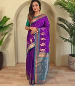 Purple art silk  woven saree