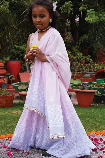 Pink embroidered pure georgette lehenga set