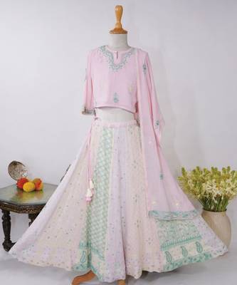 Pink embroidered georgette lehenga set 4