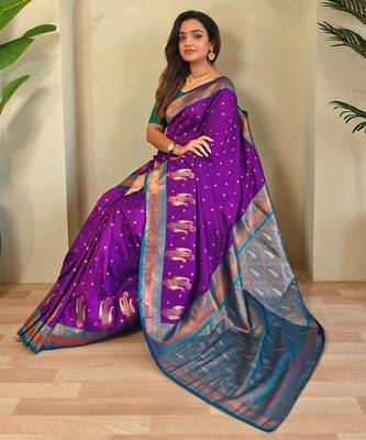 Purple art silk  woven saree 3