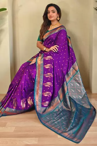 Purple art silk  woven saree