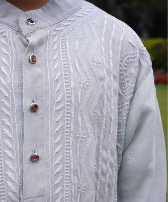 Light grey embroidered georgette kurta set 3