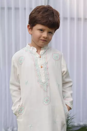 Pink embroidered georgette kurta set