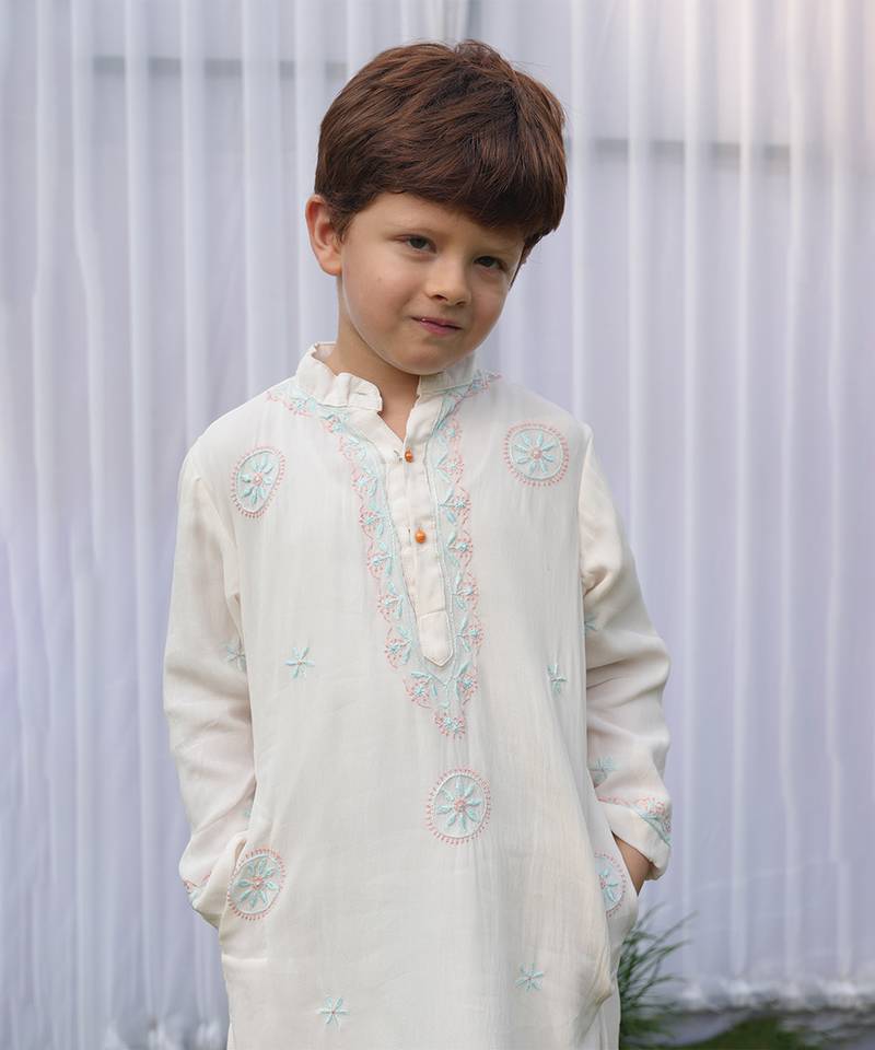 Pink embroidered georgette kurta set
