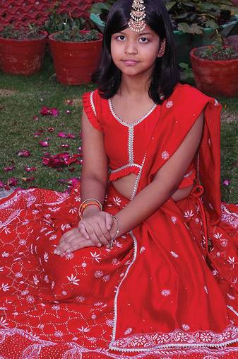 Red embroidered chanderi lehenga set