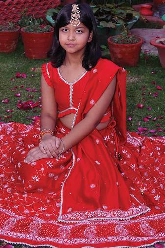 Red embroidered chanderi lehenga set