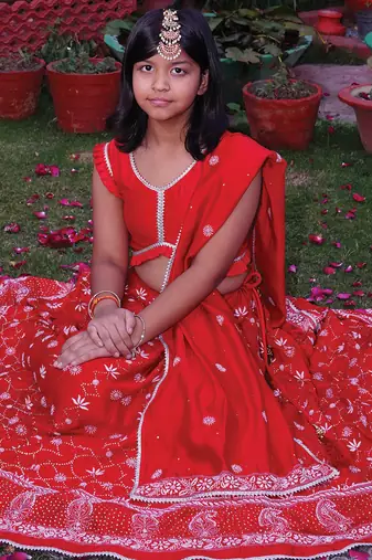 Red embroidered chanderi lehenga set