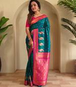 Teal art silk  woven saree