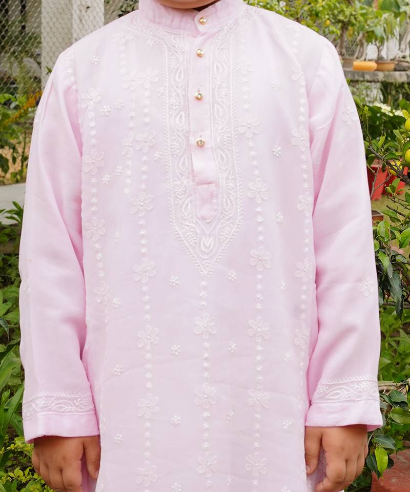 Light Pink embroidered georgette kurta set