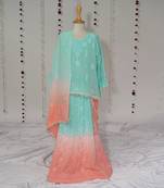sea green and peach ombre  embroidered georgette lehenga set