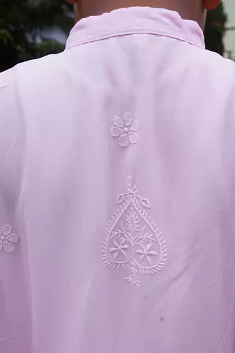 Light Pink embroidered georgette kurta set