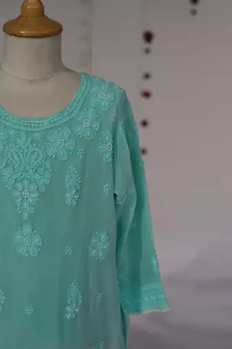 sea green and peach ombre  embroidered georgette lehenga set
