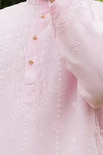 Light Pink embroidered georgette kurta set