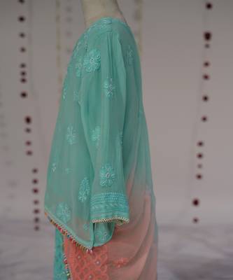 sea green and peach ombre  embroidered georgette lehenga set 3