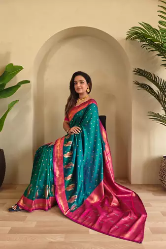 Teal art silk  woven saree