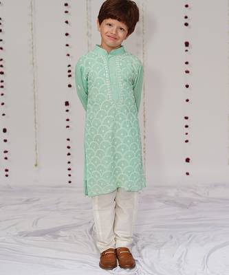 Sea green embroidered georgette kurta set 1