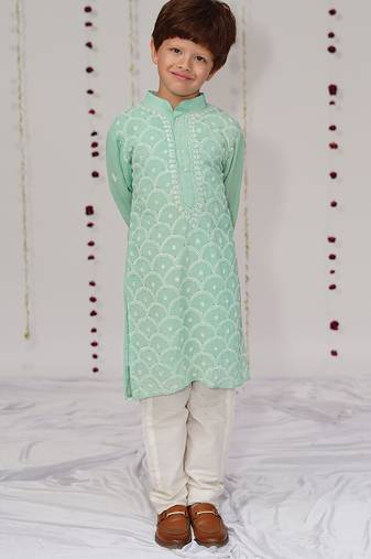 Sea green embroidered georgette kurta set