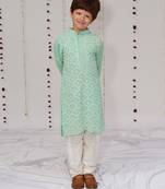 Sea green embroidered georgette kurta set