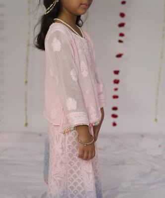 Pink and blue ombre embroidered georgette lehenga set 2