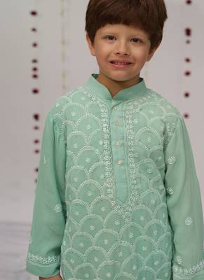 Sea green embroidered georgette kurta set 2