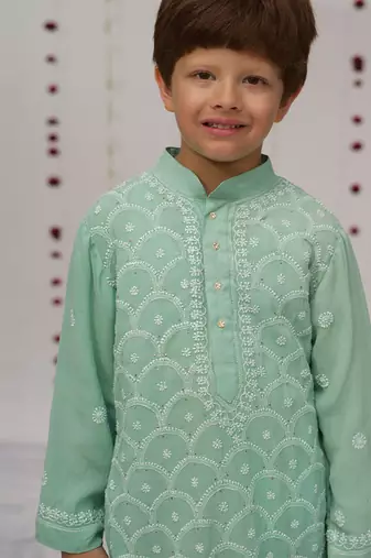 Sea green embroidered georgette kurta set