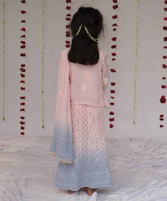 Pink and blue ombre embroidered georgette lehenga set 3