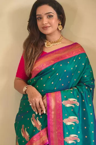 Teal art silk  woven saree