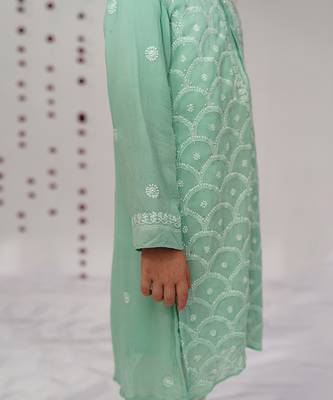 Sea green embroidered georgette kurta set 3