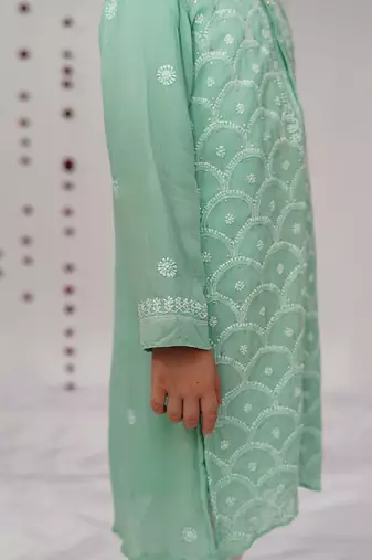 Sea green embroidered georgette kurta set